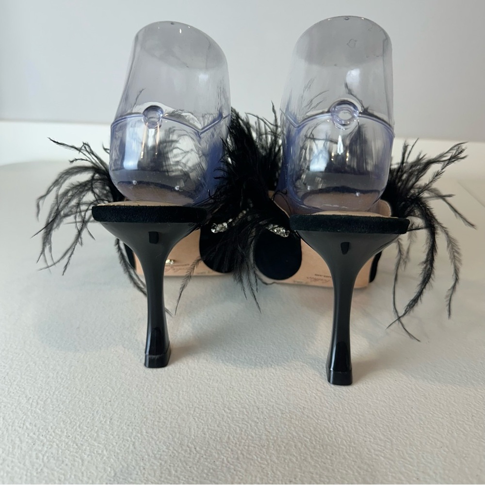 Antonio Melani x Nicola Bathie Black Liz Ostrich Feathers Rhinestone Mules 7.5 - Picture 3 of 6